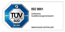 Siegel TÜV-Süd Zertifiziert nach Qualitätsmanagement-Norm ISO 9001